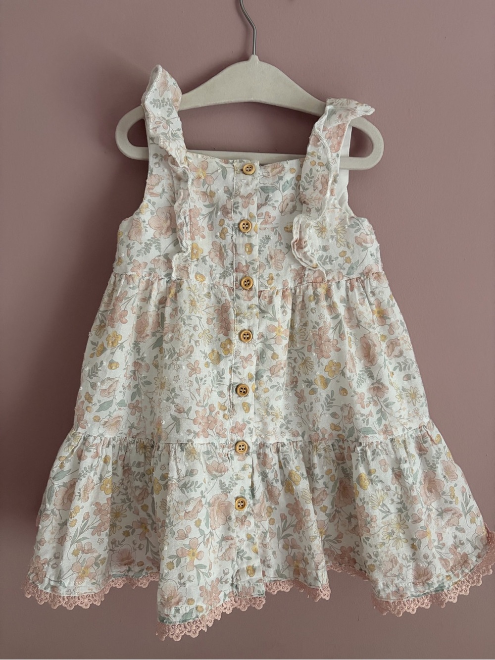 Baby Girls' Floral Button-Front Sundress in Pastel Pink and Cream
